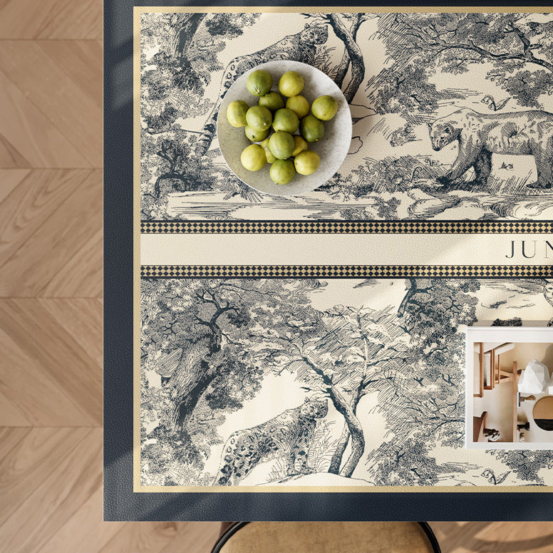 blue retro forest square table mat
