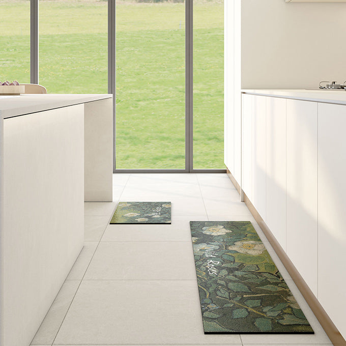 rose green kitchen mat