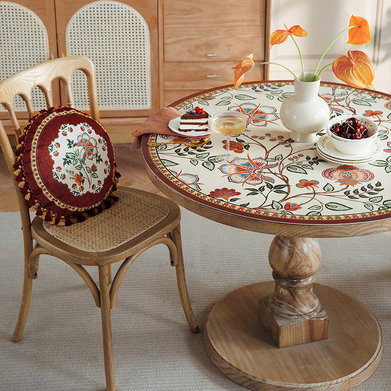 dark red vintage flower round table mat