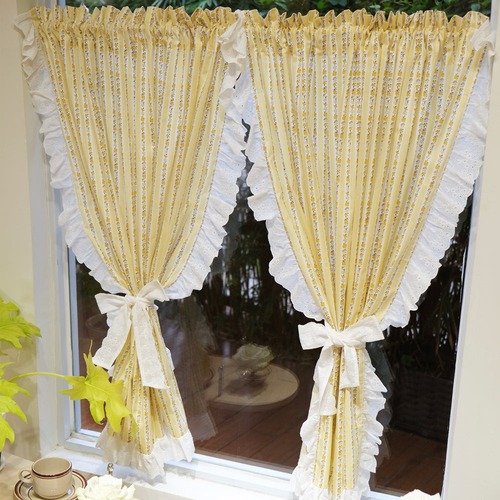 summer yellow check curtain