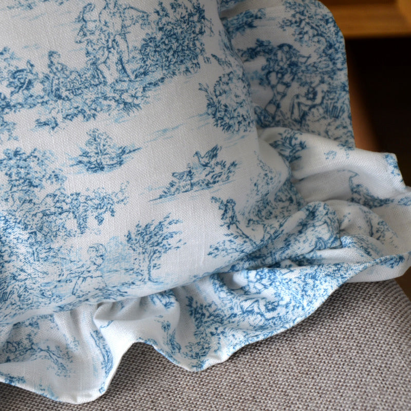 toile de Jouy blue cushion cover