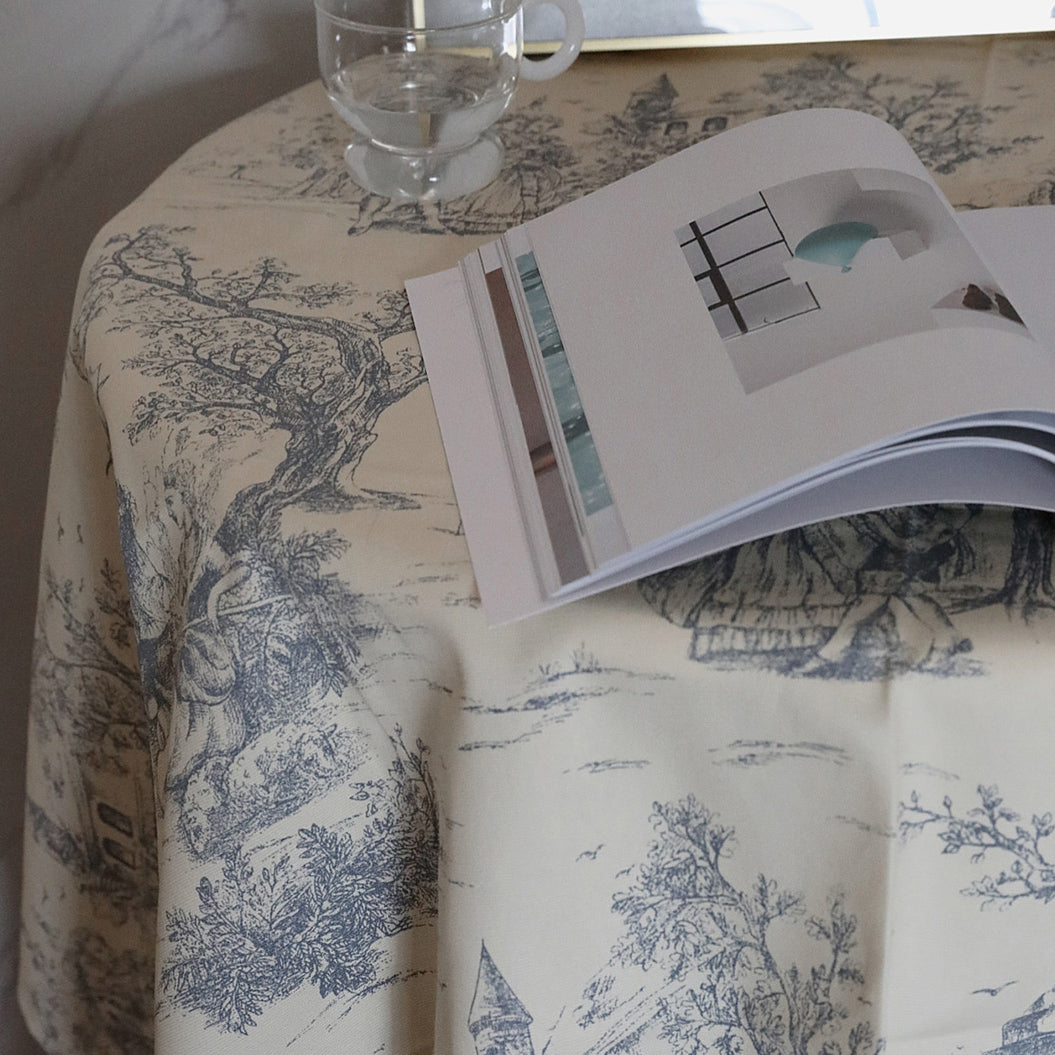 toile de Jouy blue table cloth