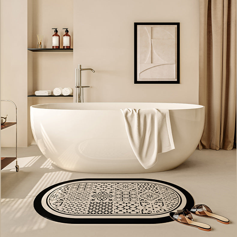 black flower tile toilet mat