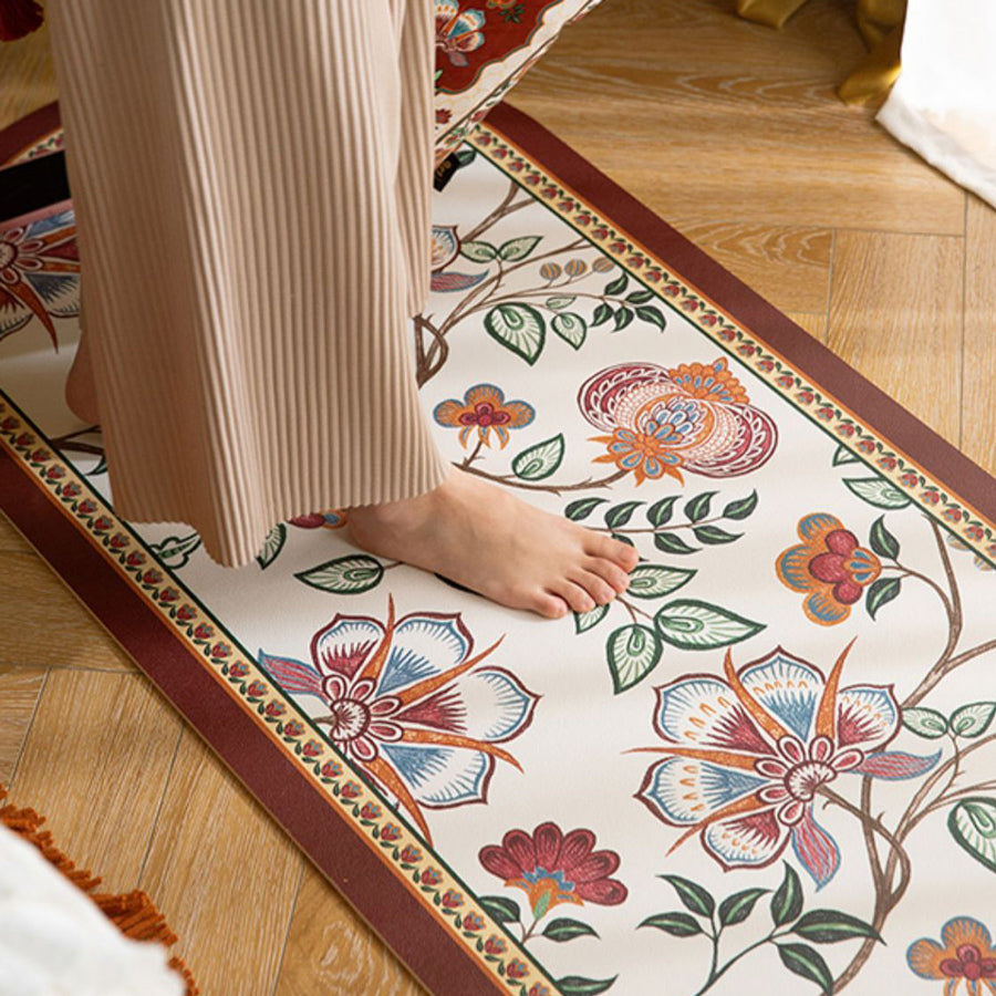dark red vintage flower floor mat