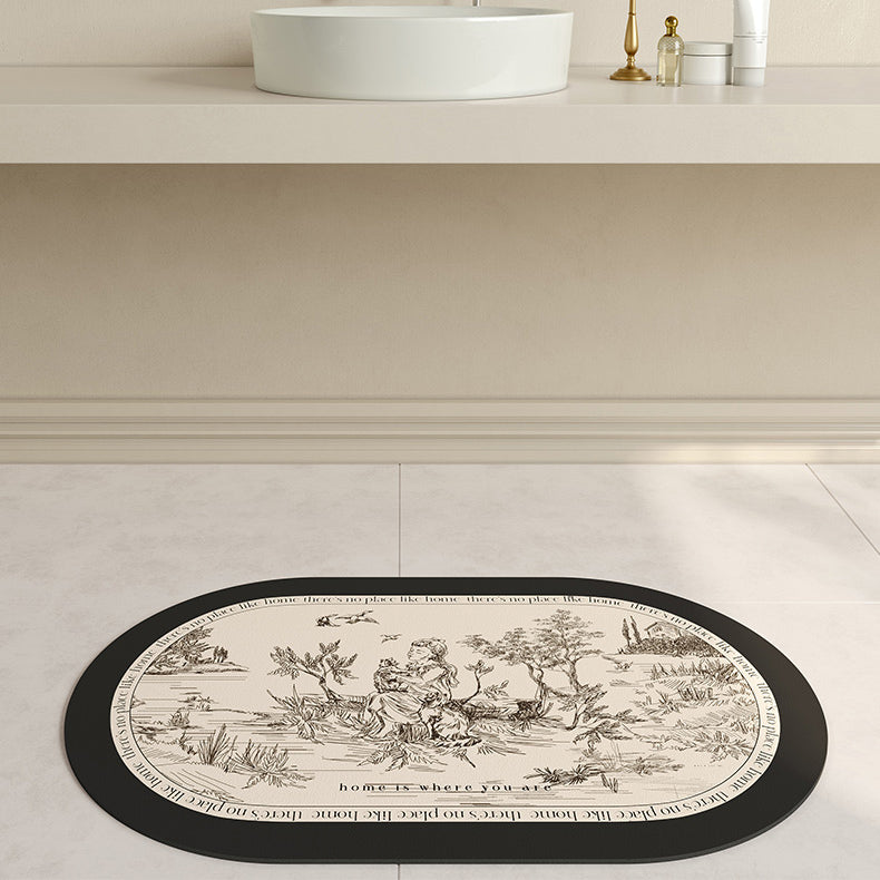 black toile de Jouy bath mat