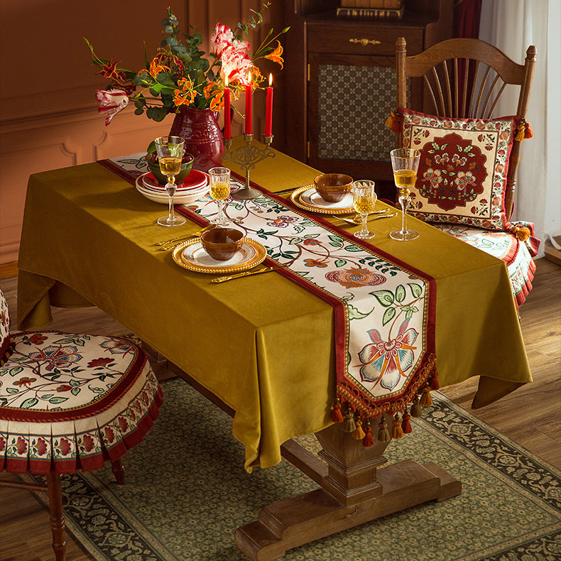 2design dark red vintage flower table runner