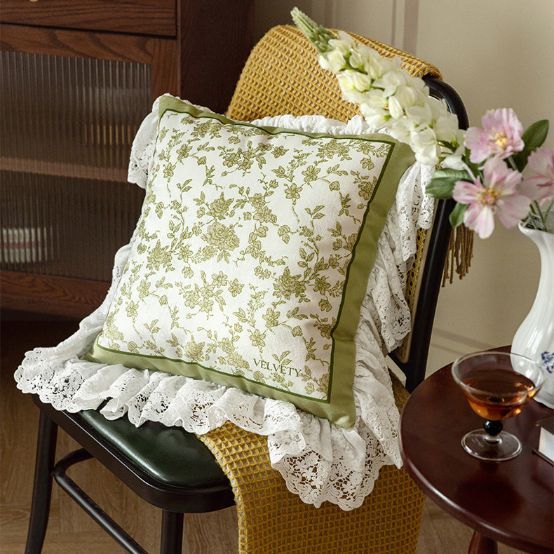 french flower velvety frill cushion