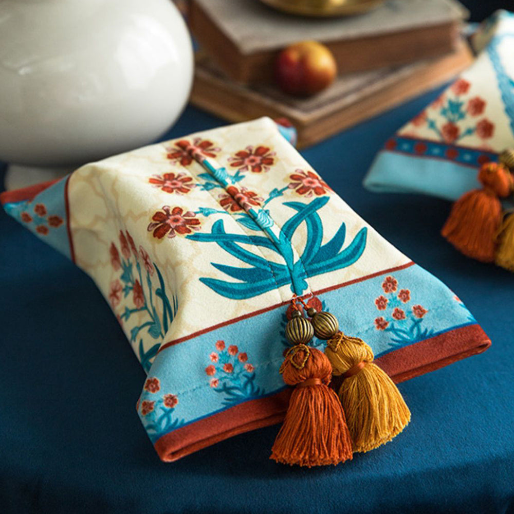 2design ethnic blue flower tissue case