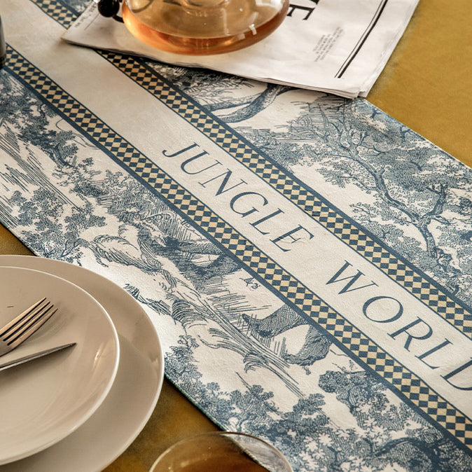 blue retro forest table runner