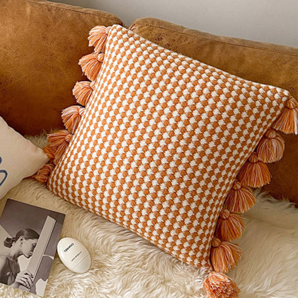 orange motif ponpon cushion