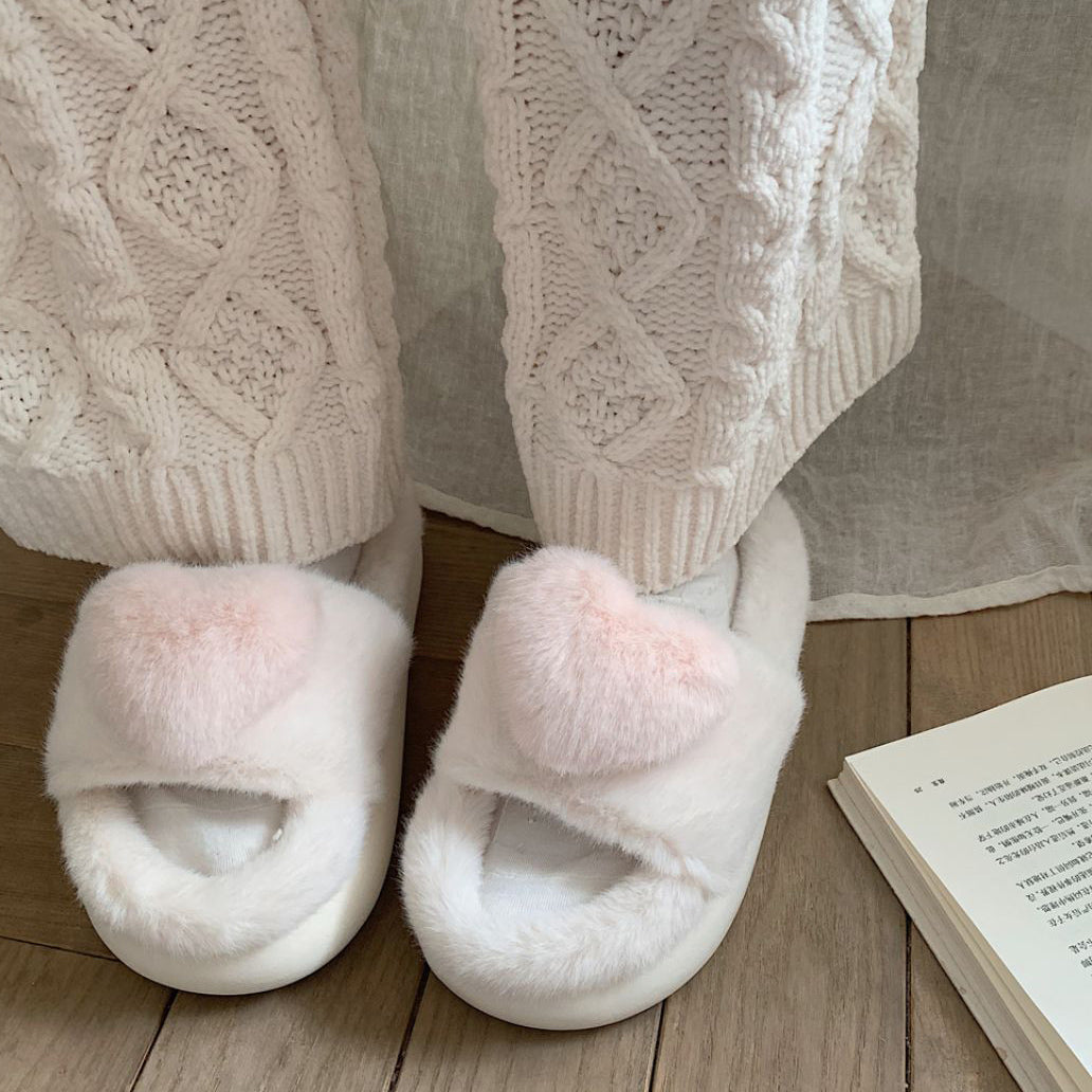 3color fur heart roomshoes