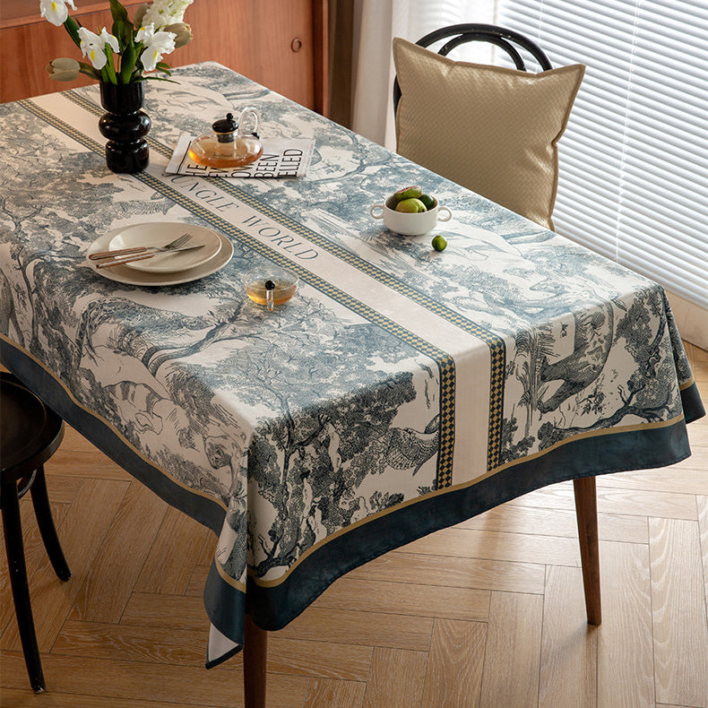 blue retro forest table cloth
