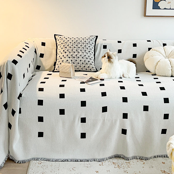 monotone square block sofa cover