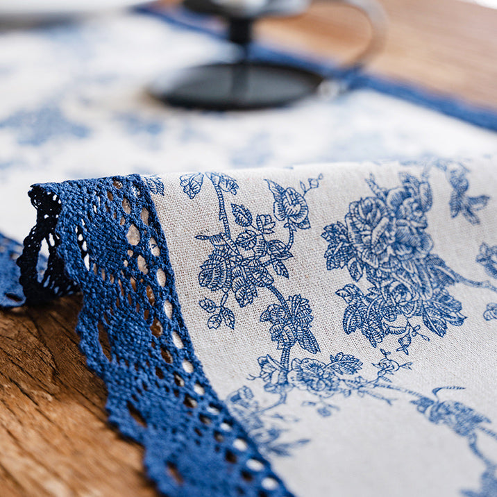blue flower table runner