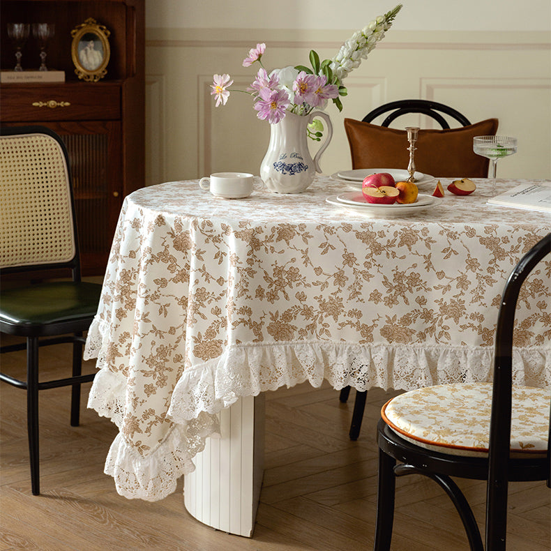 2color french flower velvety table cloth