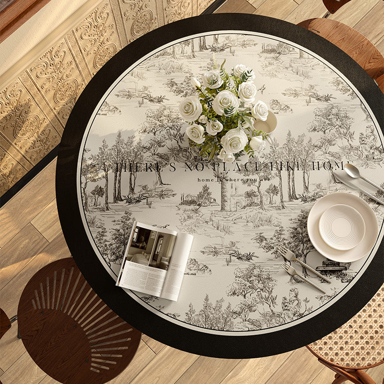 black toile de Jouy round table mat