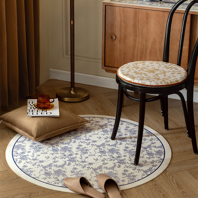 2color french flower velvety round carpet