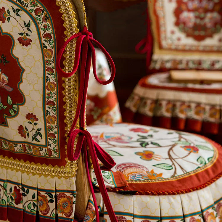 dark red vintage flower chair cover & cushion