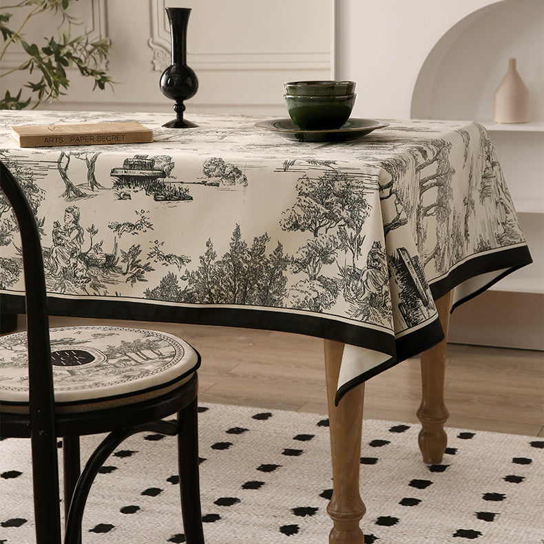 black toile de Jouy table cloth