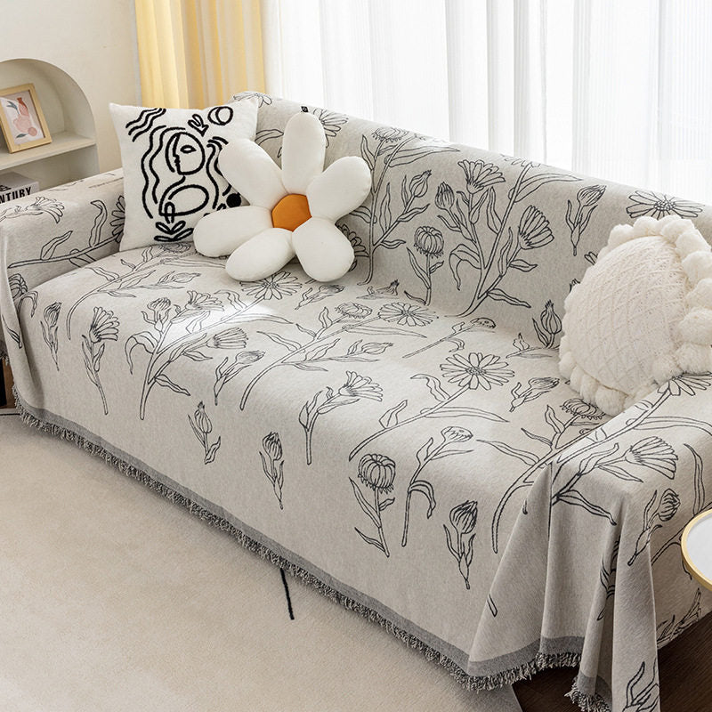 4color fringe flower sofa cover