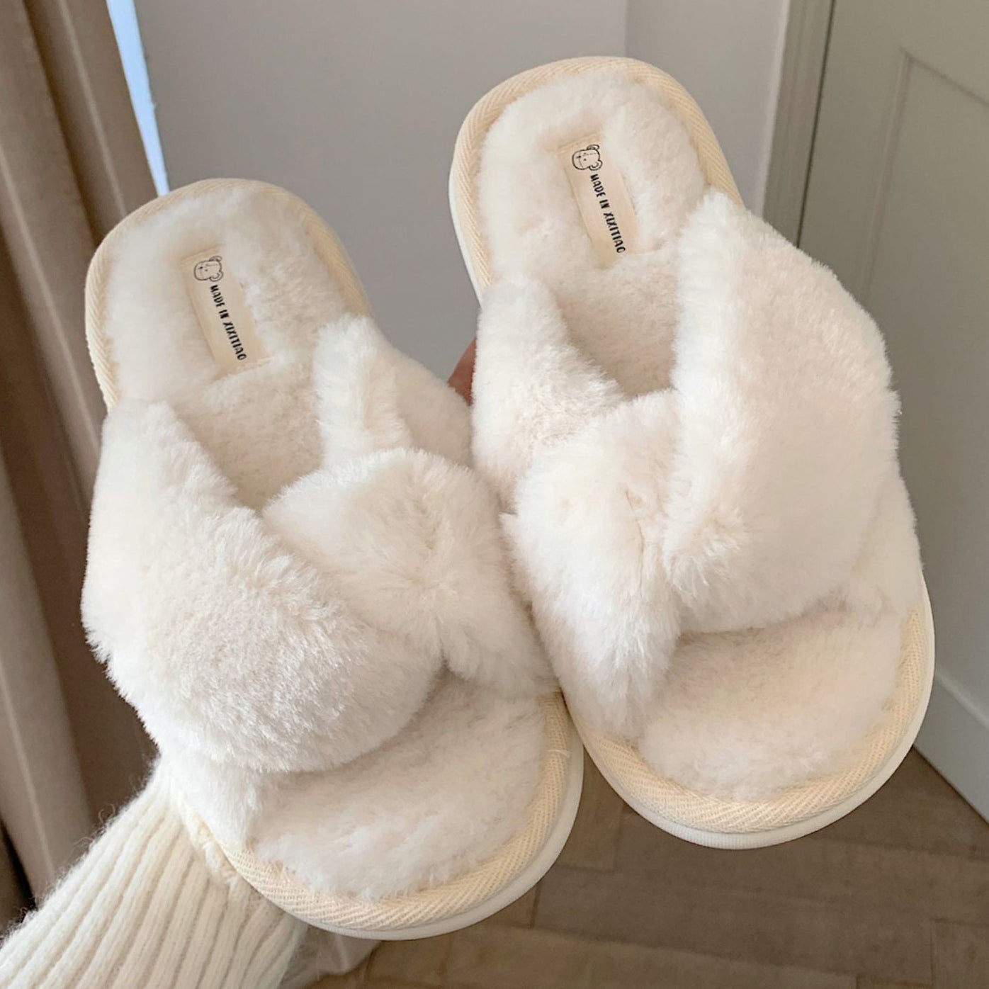 3color fur cross roomshoes