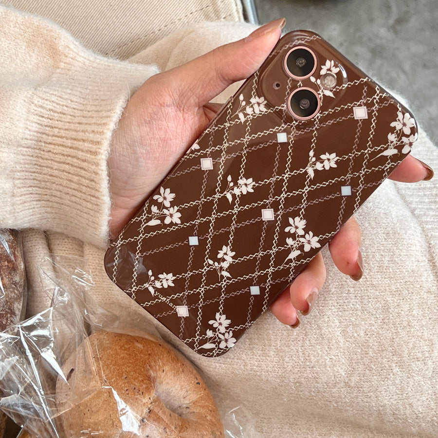 brown check flower iPhone case