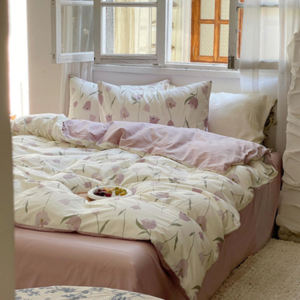 purple tulips bedlinen set