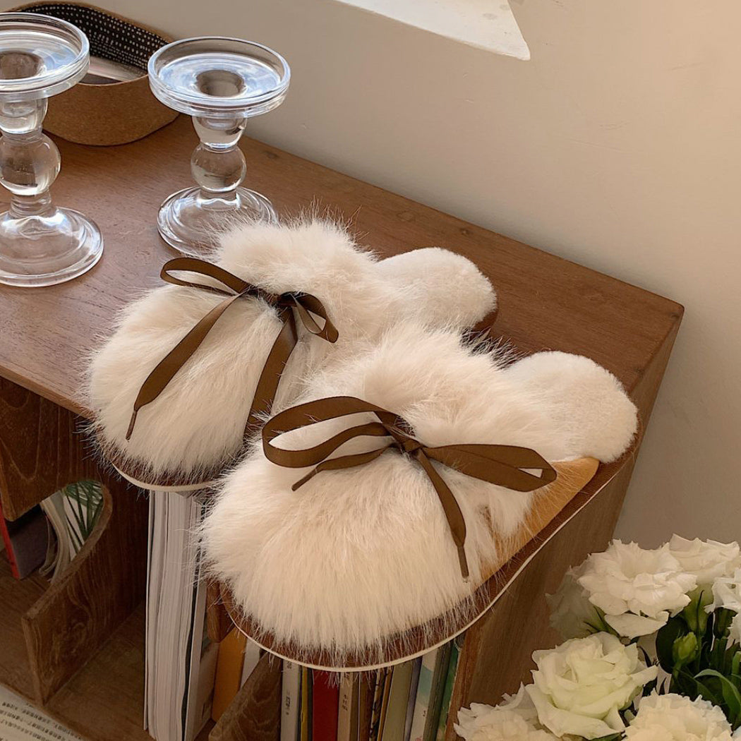 3color fur ribbon roomshoes