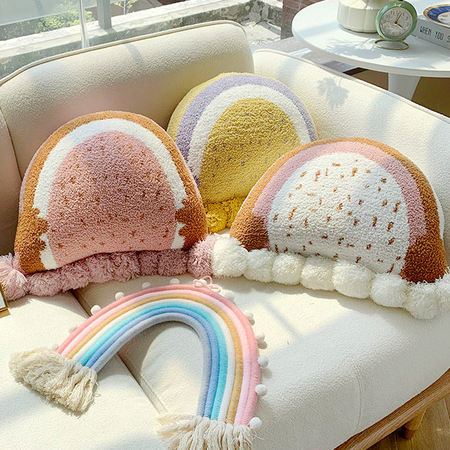 3color semicircle ponpon cushion