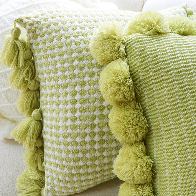 green motif ponpon cushion