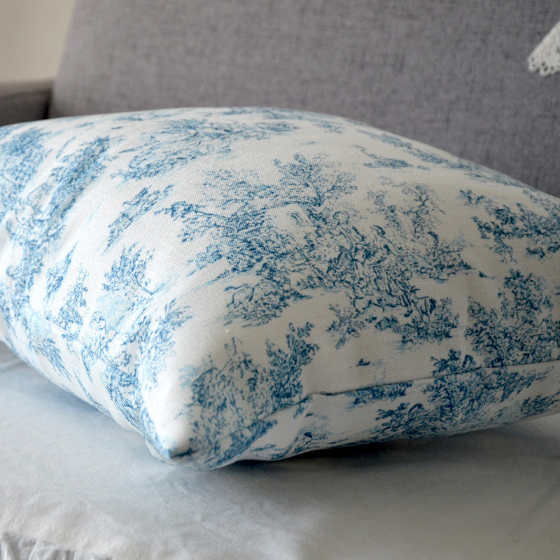 toile de Jouy blue cushion cover
