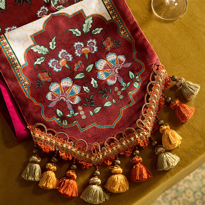 2design dark red vintage flower table runner