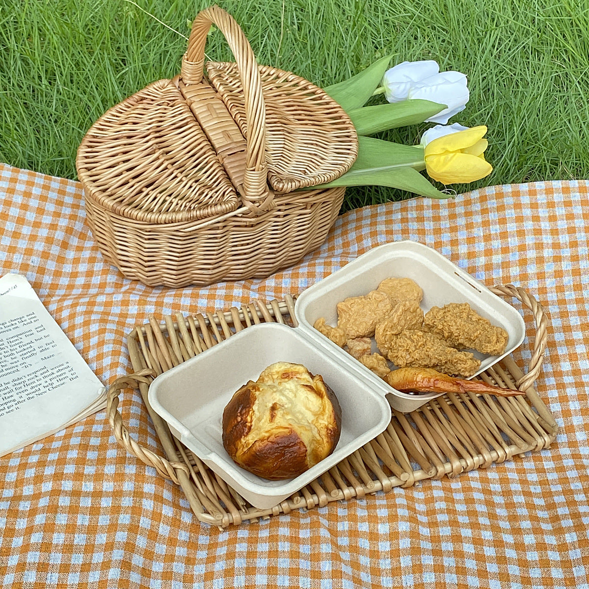 natural gingham check picnic cloth
