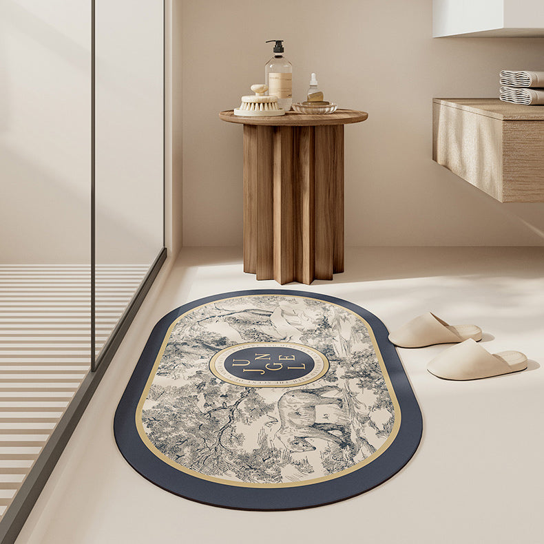 blue retro forest bath mat