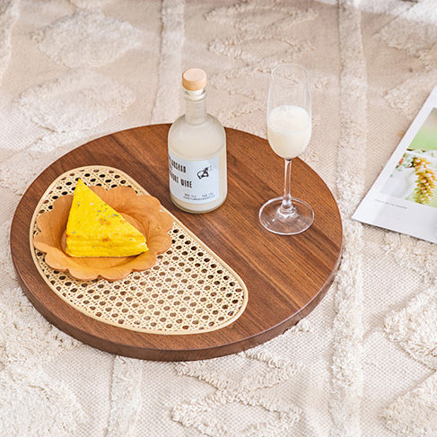 3color round rattan wood tray