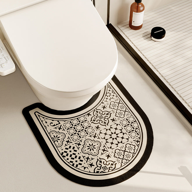black flower tile toilet mat