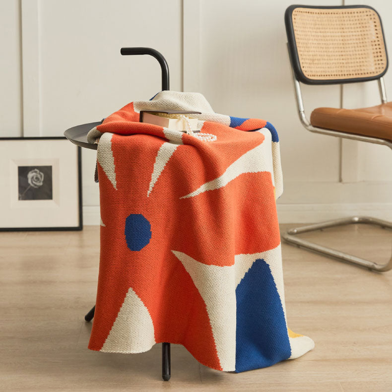 2color flower knit blanket