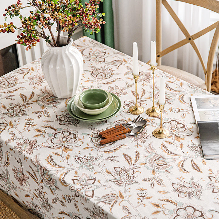 brown botanical table cloth