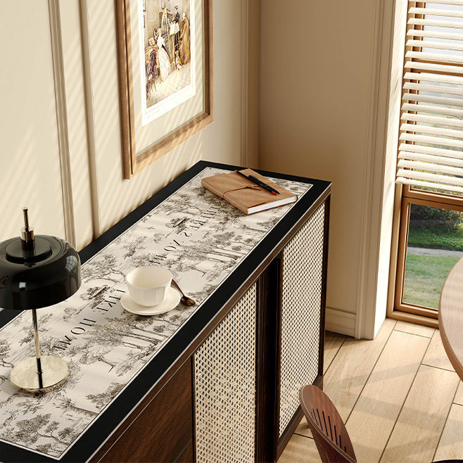 black toile de Jouy shelf mat