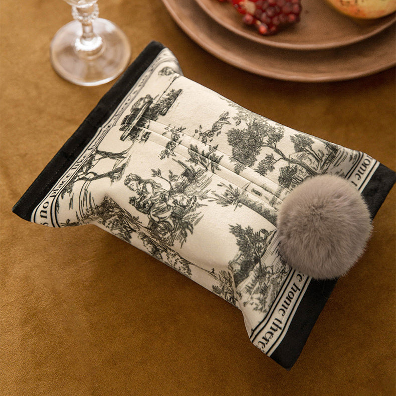 black toile de Jouy tissue case