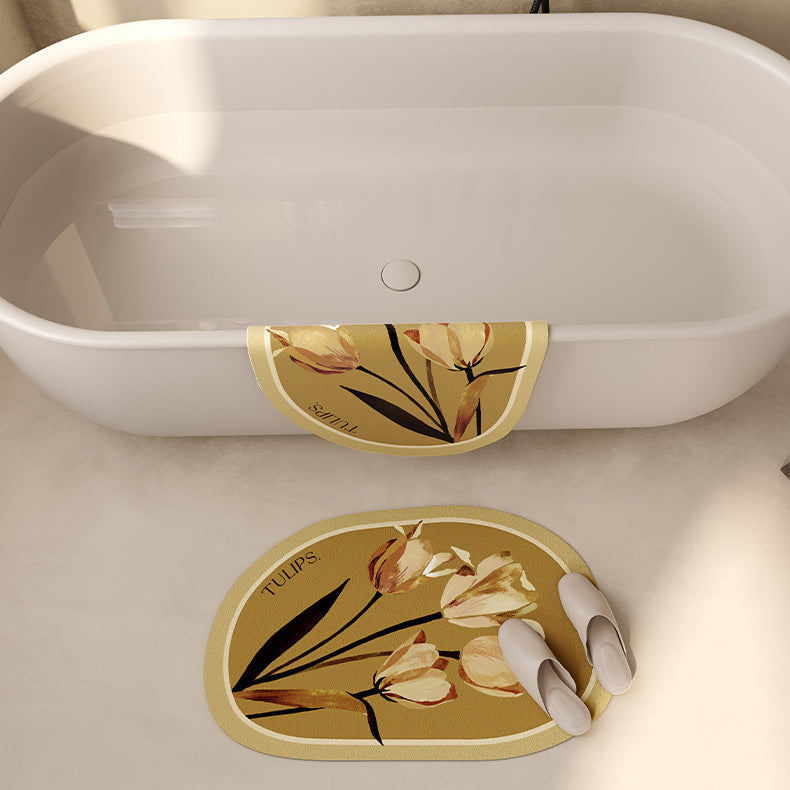 art mustard tulip bath mat
