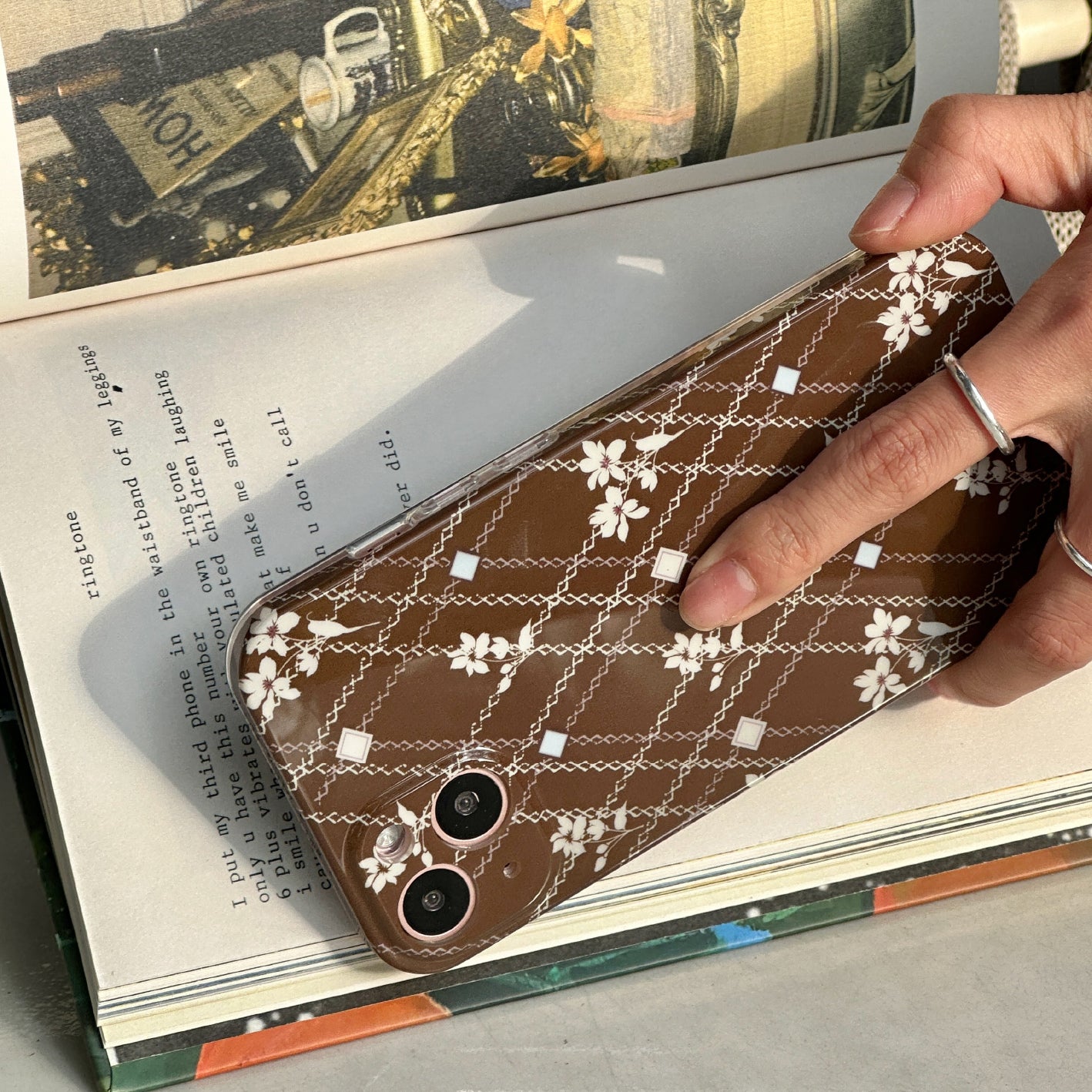 brown check flower iPhone case