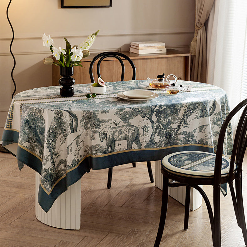 blue retro forest table cloth