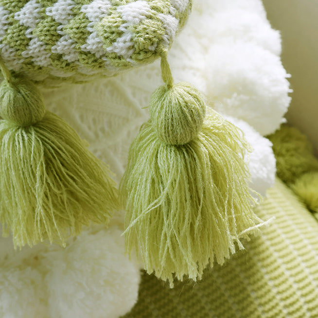 green motif ponpon cushion