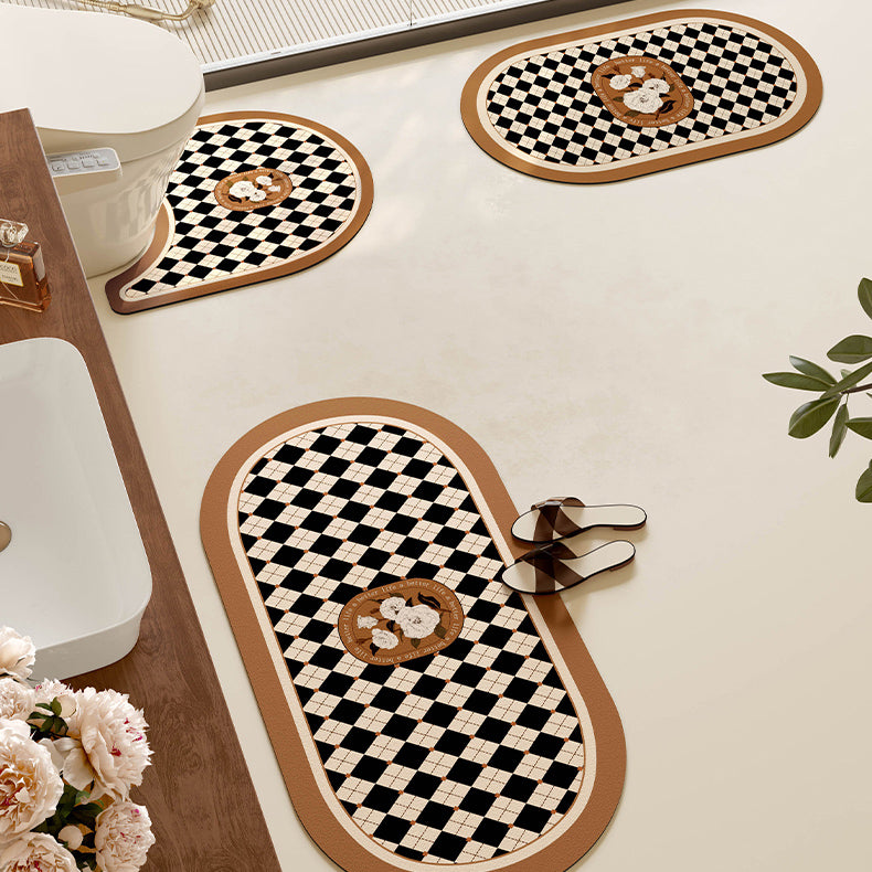 brown diamond checker toilet mat