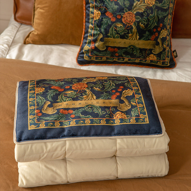 retro flower 2way quilt cushion