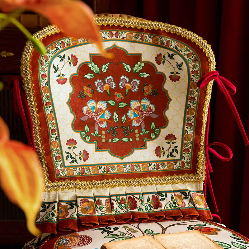 dark red vintage flower chair cover & cushion