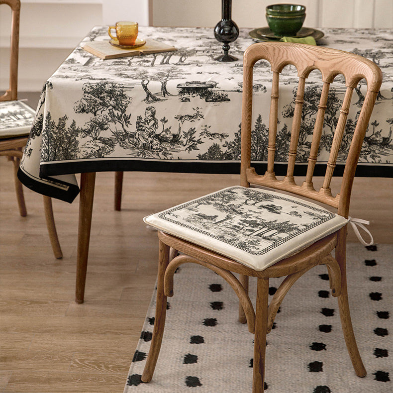 black toile de Jouy square cushion