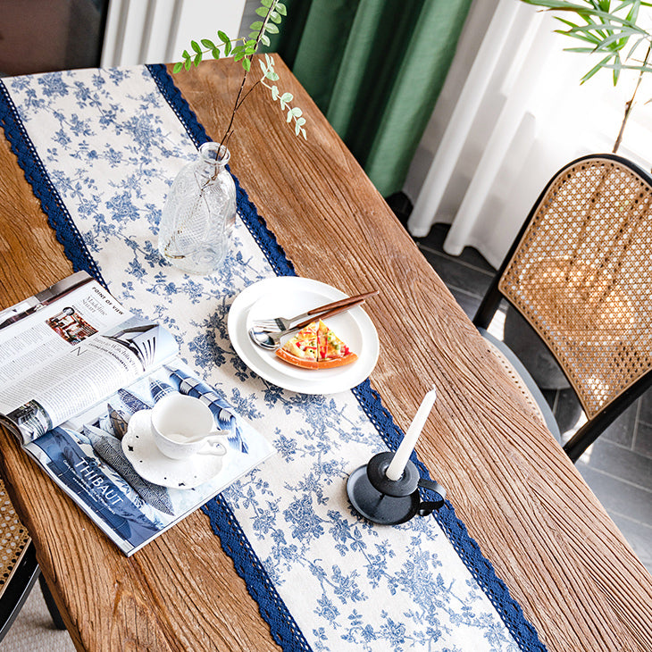 blue flower table runner