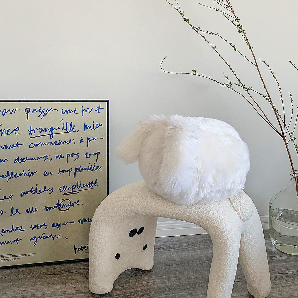 white round rabbit cushion